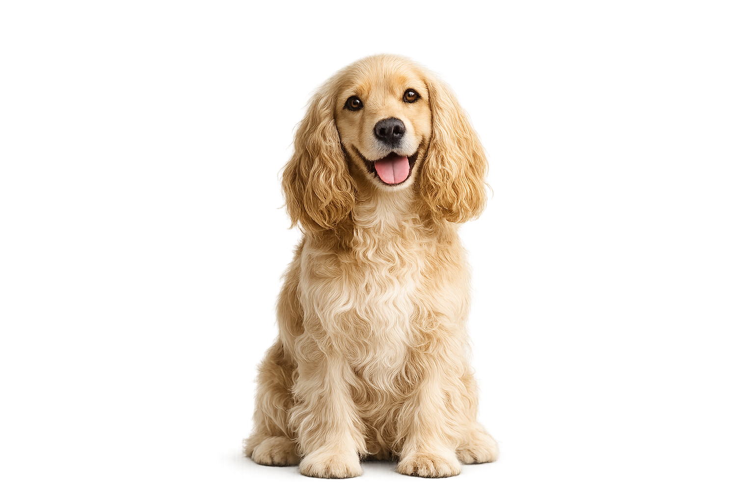 An owner crouching beside their senior cocker spaniel on a morning walk