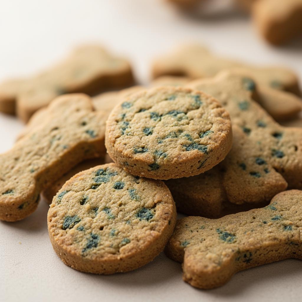 Close-up of Greymuzzles baked treats with natural algae fleck